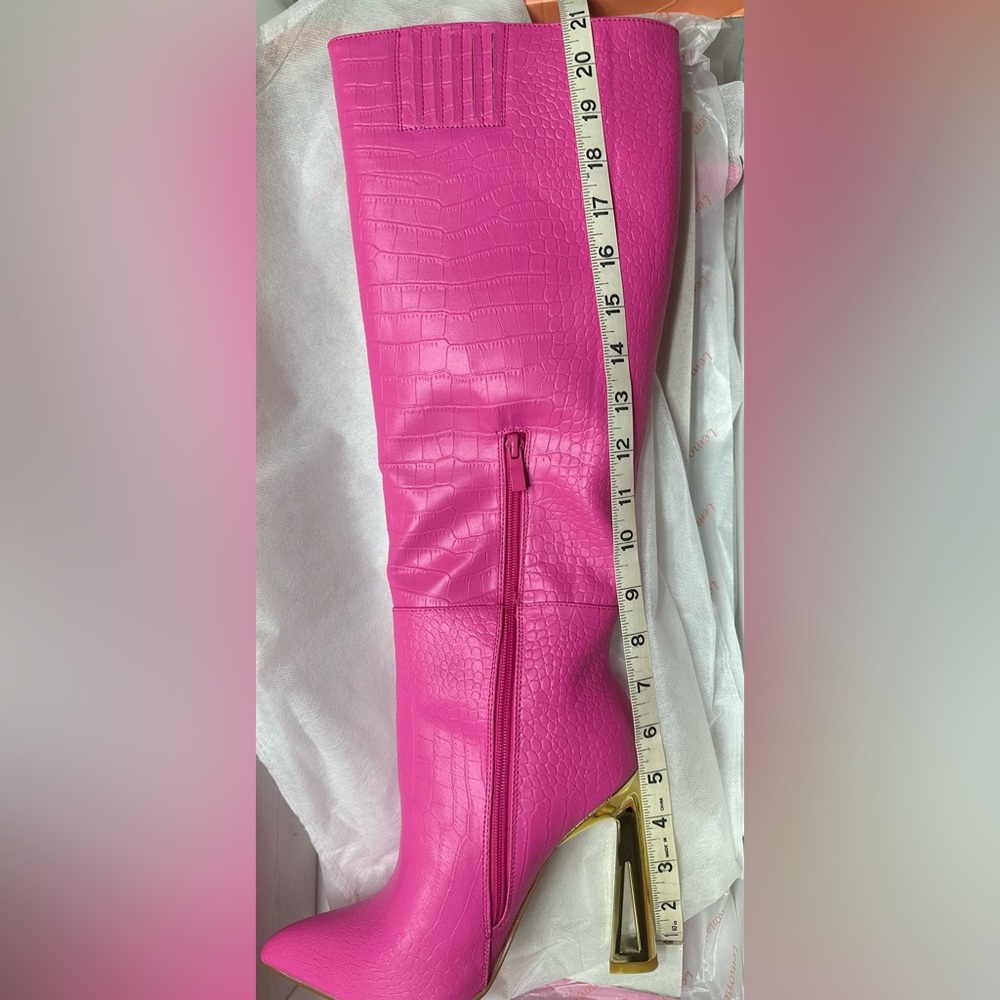 ✨BNWT LEMONADE BOUTIQUE Pink Knee-High Boots with Gold Heel - Picture 4 of 5